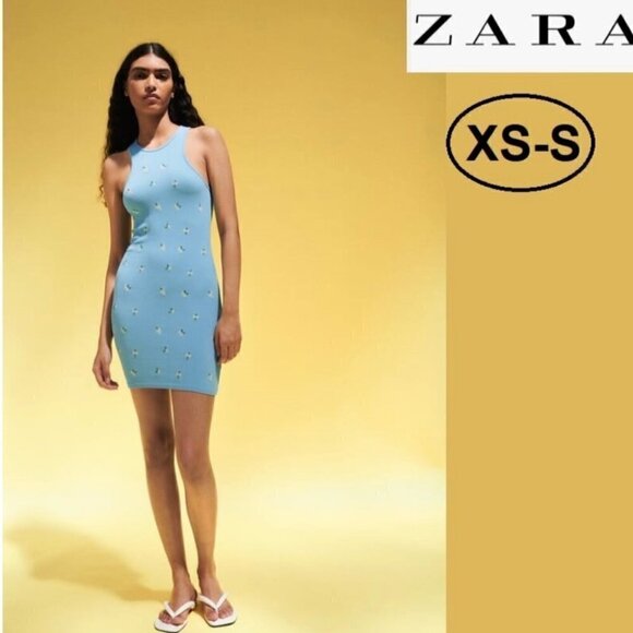 Nwt - Zara Seamless Embroidered Dress In Blue. Size: Xs-S. - Picture 1 of 13
